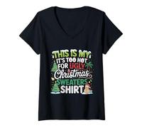 Femme C'est pour Moi qu'il Fait trop Chaud pour Les vilains Chandails de Noël T-Shirt avec Col en V