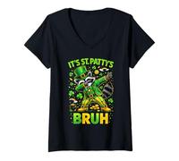 Femme C'est St Patty's Bruh Dabbing Leprechaun Raccoon T-Shirt avec Col en V