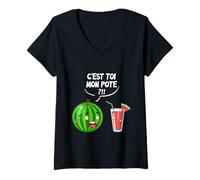 Femme C'est Toi, Mon Pote ? Jus De Pastèque Dicton Amusant T-Shirt avec Col en V