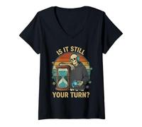 Femme C'est Toujours Ton Tour ? Skeleton Gamer rétro Funny Gaming T-Shirt avec Col en V