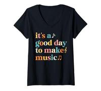 Femme C'est Un Bon Jour pour Faire de la Musique Un Professeur de Musique T-Shirt avec Col en V