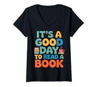 Femme C'est Un Bon Jour pour Lire Un Livre T-Shirt avec Col en V