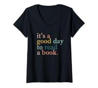Femme C'est Un Bon Jour pour Lire Un Livre T-Shirt avec Col en V