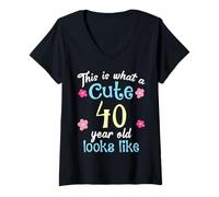 Femme C'est Un drôle d'anniversaire à Quoi Ressemble Une Jolie Femme de 40 à 40 Ans T-Shirt avec Col en V