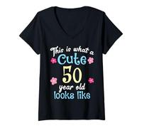 Femme C'est Un drôle d'anniversaire à Quoi Ressemble Une Jolie Fille de 50 à 50 Ans T-Shirt avec Col en V