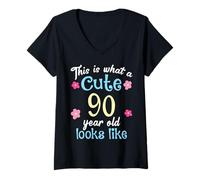 Femme C'est Un drôle d'anniversaire à Quoi Ressemble Une Jolie Fille de 90 à 90 Ans T-Shirt avec Col en V