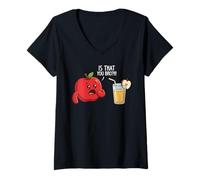 Femme C'est Un drôle de jus de Pomme, C'est Un Jeu de Mots aux Pommes Rouges T-Shirt avec Col en V