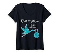 Femme C'est un garçon annonce de grossesse bébé prince cigogne T-Shirt avec Col en V