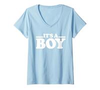 Femme C'est Un garçon Qui révèle Un bébé mâle T-Shirt avec Col en V