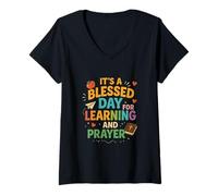 Femme C'est Un Jour béni d'apprentissage et d'apprentissage de la prière d'amour T-Shirt avec Col en V