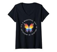 Femme C'est Une Belle journée pour Croire aux Miracles FIV T-Shirt avec Col en V