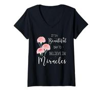 Femme C'est Une Belle journée pour Croire aux Miracles FIV T-Shirt avec Col en V