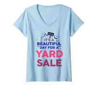 Femme C'est Une Belle journée pour Une Vente de Jardin Vendeur Amant vendant T-Shirt avec Col en V