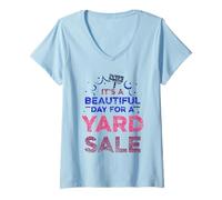 Femme C'est Une Belle journée pour Une Vente de Jardin Vendeur Amant vendant T-Shirt avec Col en V