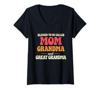 Femme C'est Une bénédiction d'être appelée Maman, Grand-mère, arrière-Grand-mère, Groovy des années 70 T-Shirt avec Col en V