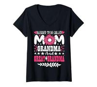 Femme C'est Une bénédiction d'être appelée Maman, Grand-mère et arrière-Grand-mère T-Shirt avec Col en V