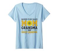 Femme C'est Une bénédiction d'être appelée Maman, Grand-mère et Grand-mère gourmande T-Shirt avec Col en V