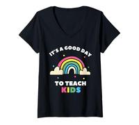 Femme C'est une bonne journée pour enseigner aux enfants Rainbow Teacher T-Shirt avec Col en V