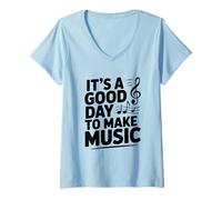 Femme C'est Une Bonne journée pour Faire de la Musique Un Amateur de Musique créatif T-Shirt avec Col en V