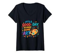 Femme C'est Une Bonne journée pour Faire de l'art Un Professeur de Dessin T-Shirt avec Col en V