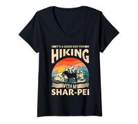 Femme C'est Une Bonne journée pour la randonnée avec Mon Aventure Shar-Pei T-Shirt avec Col en V