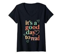 Femme C'est Une Bonne journée pour Lire Bibliophile Ambiance de Lecture Amusante T-Shirt avec Col en V