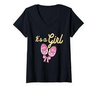 Femme C'est une fille - Révélation du genre - Baby Shower T-Shirt avec Col en V
