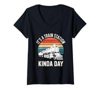 Femme C'est Une Gare Kinda Day Locomotive Amateur de Train T-Shirt avec Col en V