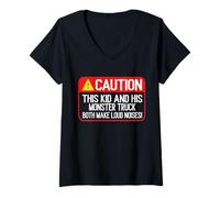 Femme Cet enfant et son Monster Truck font tous deux un camion bruyant T-Shirt avec Col en V