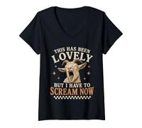 Femme C'était Charmant mais Je Dois Crier Maintenant Screaming Goat T-Shirt avec Col en V