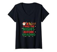 Femme C'était la Nuit Avant la Notation - Funny Teacher Christmas T-Shirt avec Col en V
