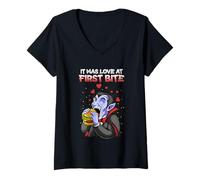 Femme C'était l'amour à First Bite Burger Halloween Foodie Vampire T-Shirt avec Col en V