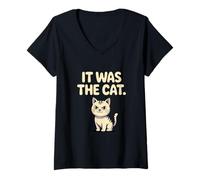 Femme C'était Le Chat drôle et Mignon Humour T-Shirt avec Col en V