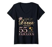 Femme Cette Diva Donne Un Look Fabuleux à 55 Ans, Jour de la Reine B T-Shirt avec Col en V