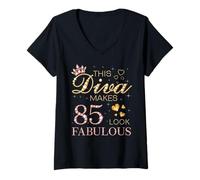 Femme Cette Diva Donne Un Look Fabuleux à 85 Ans, Le Jour de la Reine B T-Shirt avec Col en V
