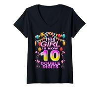 Femme Cette Fille a Maintenant Deux Chiffres, C'est Mon 10e Anniversaire T-Shirt avec Col en V