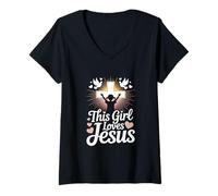 Femme Cette fille aime Jésus Chrétienne Fille Foi Jésus T-Shirt avec Col en V