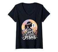 Femme Cette fille aime Jésus Chrétienne Fille Foi Jésus T-Shirt avec Col en V