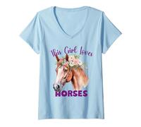 Femme Cette Fille Aime Le Cheval pour Les Filles Qui Aiment Les Chevaux et Les poneys T-Shirt avec Col en V