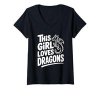 Femme Cette Fille Aime Les Dragons, Une Jolie Amante de Fantasy T-Shirt avec Col en V