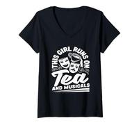 Femme Cette fille court sur le thé et adore les comédies musicales T-Shirt avec Col en V