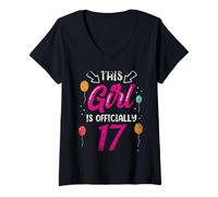 Femme Cette Fille est Officiellement 17 Ans Anniversaire Filles T-Shirt avec Col en V