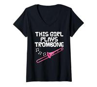Femme Cette fille joue du trombone, tromboniste féminine T-Shirt avec Col en V