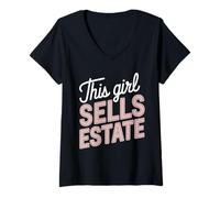 Femme Cette Fille Vend Un Agent Immobilier louer Un Agent Immobilier Vendeur T-Shirt avec Col en V