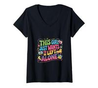 Femme Cette Fille Veut Juste qu'on la Laisse Tranquille Design T-Shirt avec Col en V