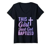 Femme Cette fille vient de se faire baptiser le baptême de communion chrétienne 2025 T-Shirt avec Col en V