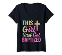 Femme Cette fille vient de se faire baptiser le baptême de communion chrétienne 2025 T-Shirt avec Col en V