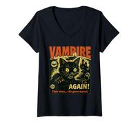 Femme Cette Fois, C'est Vampire Cat Horror Dark Funny Night. T-Shirt avec Col en V