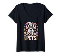 Femme Cette Maman Trouve de la Joie chez Pets Animal Lover Paw T-Shirt avec Col en V