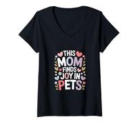 Femme Cette Maman Trouve de la Joie chez Pets Animal Lover Paw T-Shirt avec Col en V